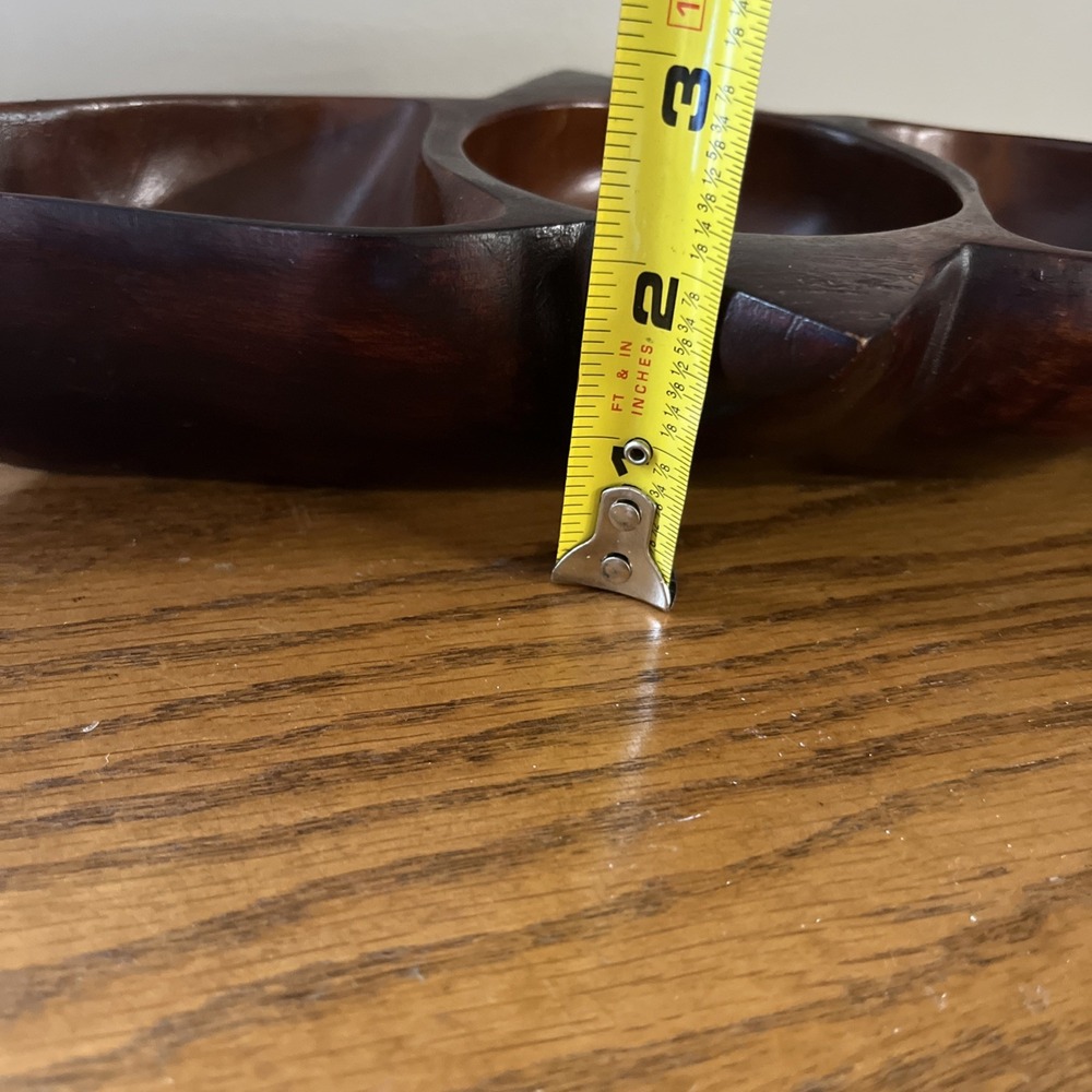 Vintage Solid Wood Bowl Divided Nut Dish Coin Tray Geometric MCM Rare Shape - Picture 13 of 13